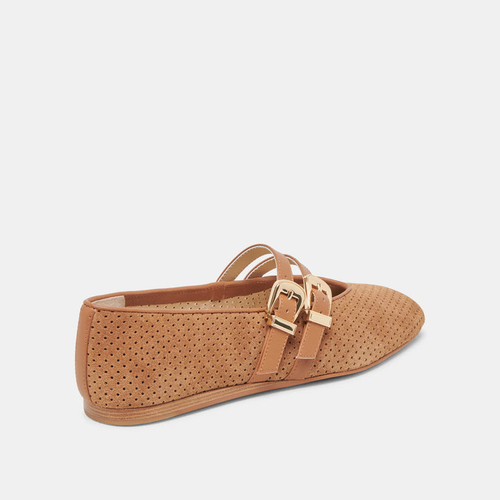 Dolce Vita Baylee Ballet Flats in Pecan Perforated Suede