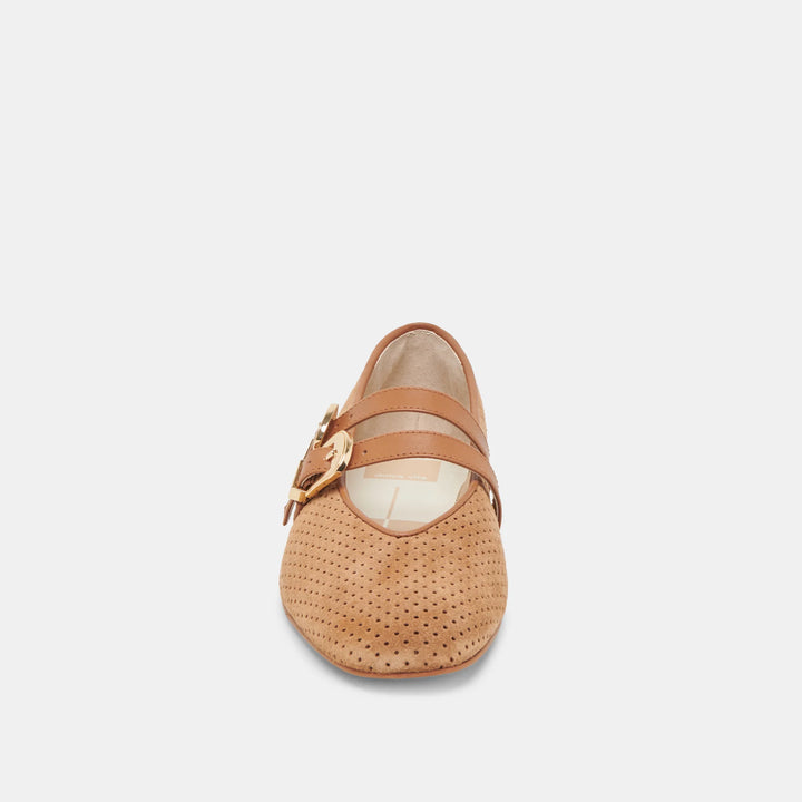 Dolce Vita Baylee Ballet Flats in Pecan Perforated Suede