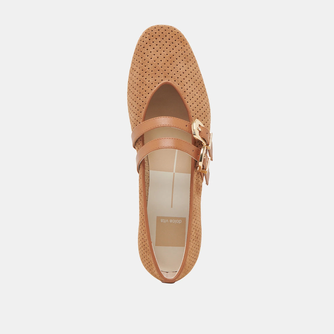 Dolce Vita Baylee Ballet Flats in Pecan Perforated Suede