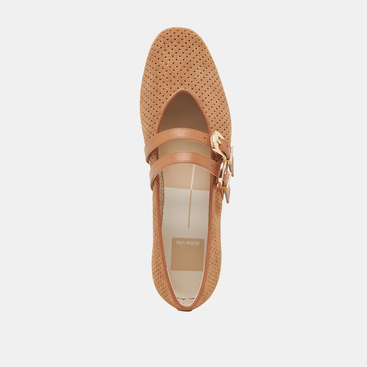 Dolce Vita Baylee Ballet Flats in Pecan Perforated Suede