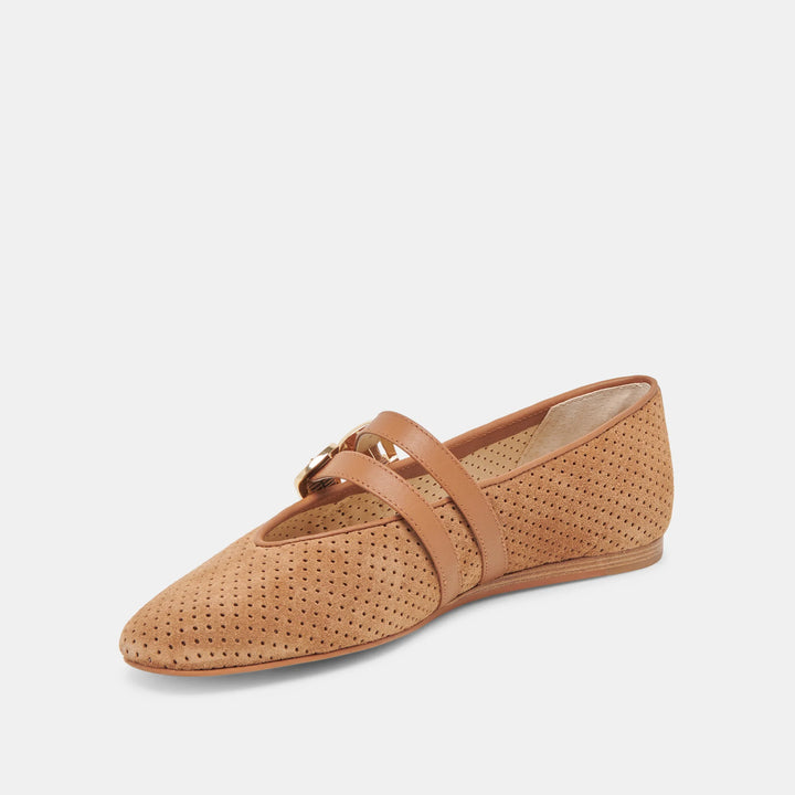 Dolce Vita Baylee Ballet Flats in Pecan Perforated Suede