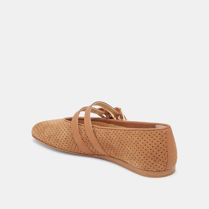 Dolce Vita Baylee Ballet Flats in Pecan Perforated Suede