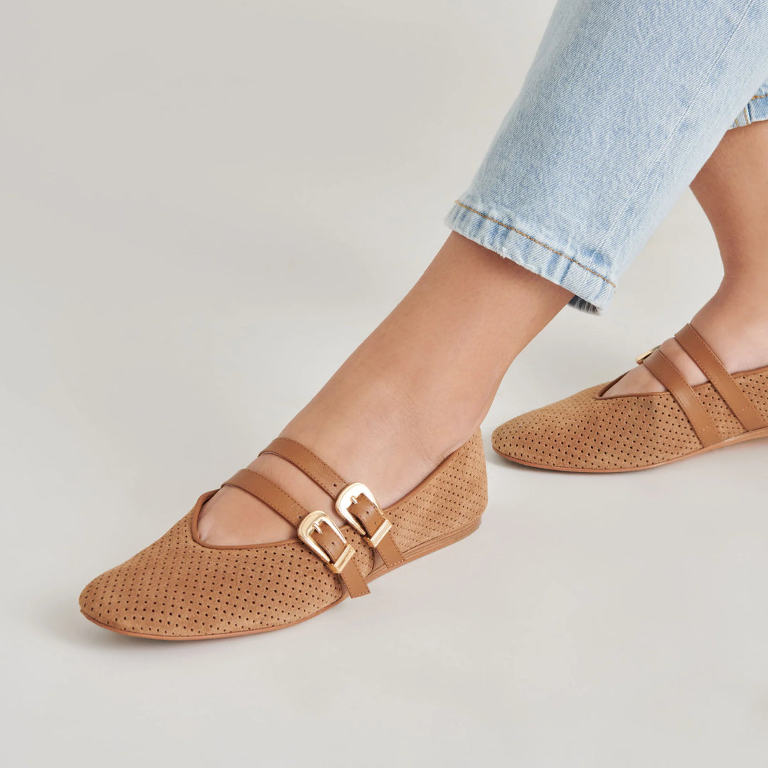 Dolce Vita Baylee Ballet Flats in Pecan Perforated Suede