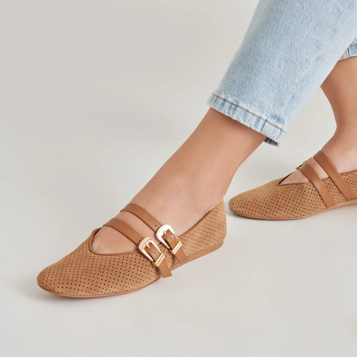 Dolce Vita Baylee Ballet Flats in Pecan Perforated Suede