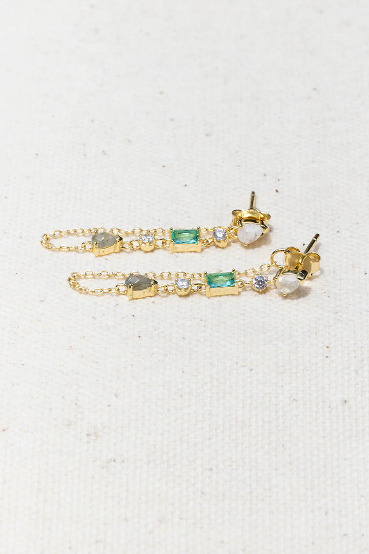 Native Gem Droplet Chain Earrings in Paraiba