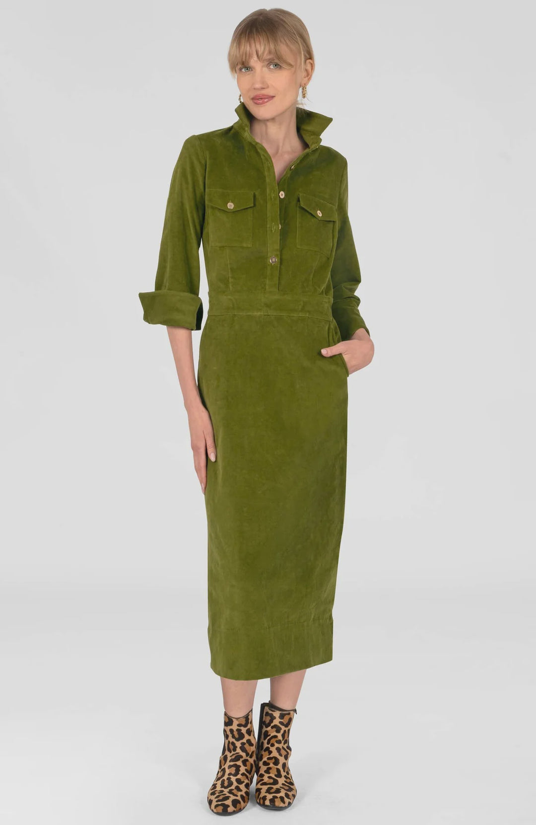 Gretchen Scott Shake It Up Dress - Corduroy in Olive
