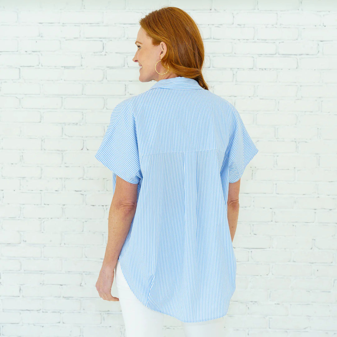 Caryn Lawn Annie Stripe Top in Blue