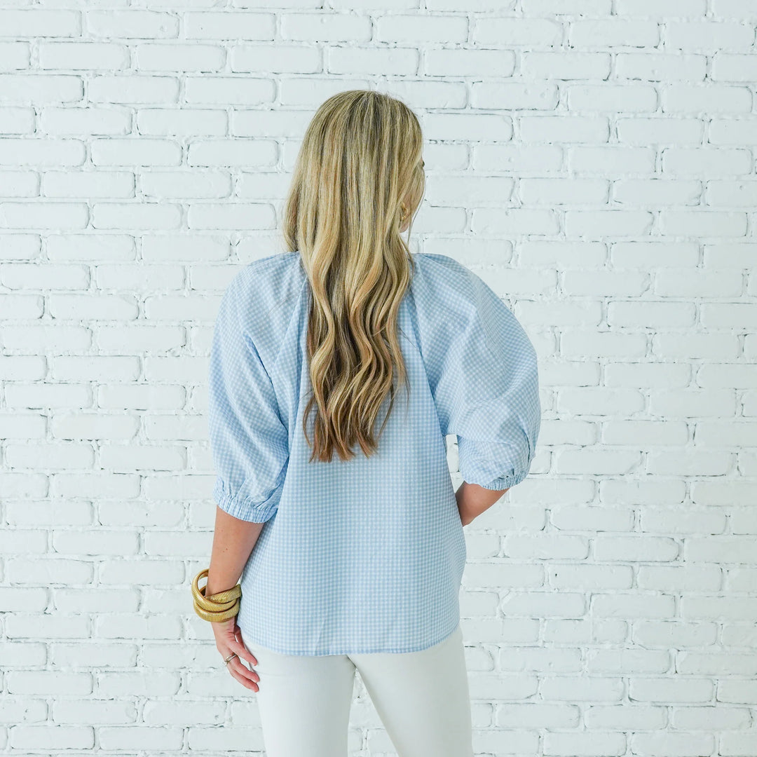 Caryn Lawn Betsy Top in Gingham Baby Blue