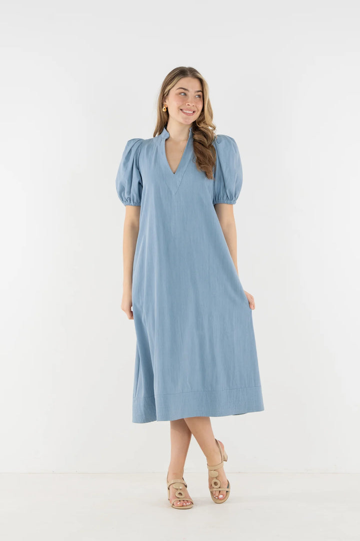 Emily Mccarthy Hampton Dress IN Denim Chambray