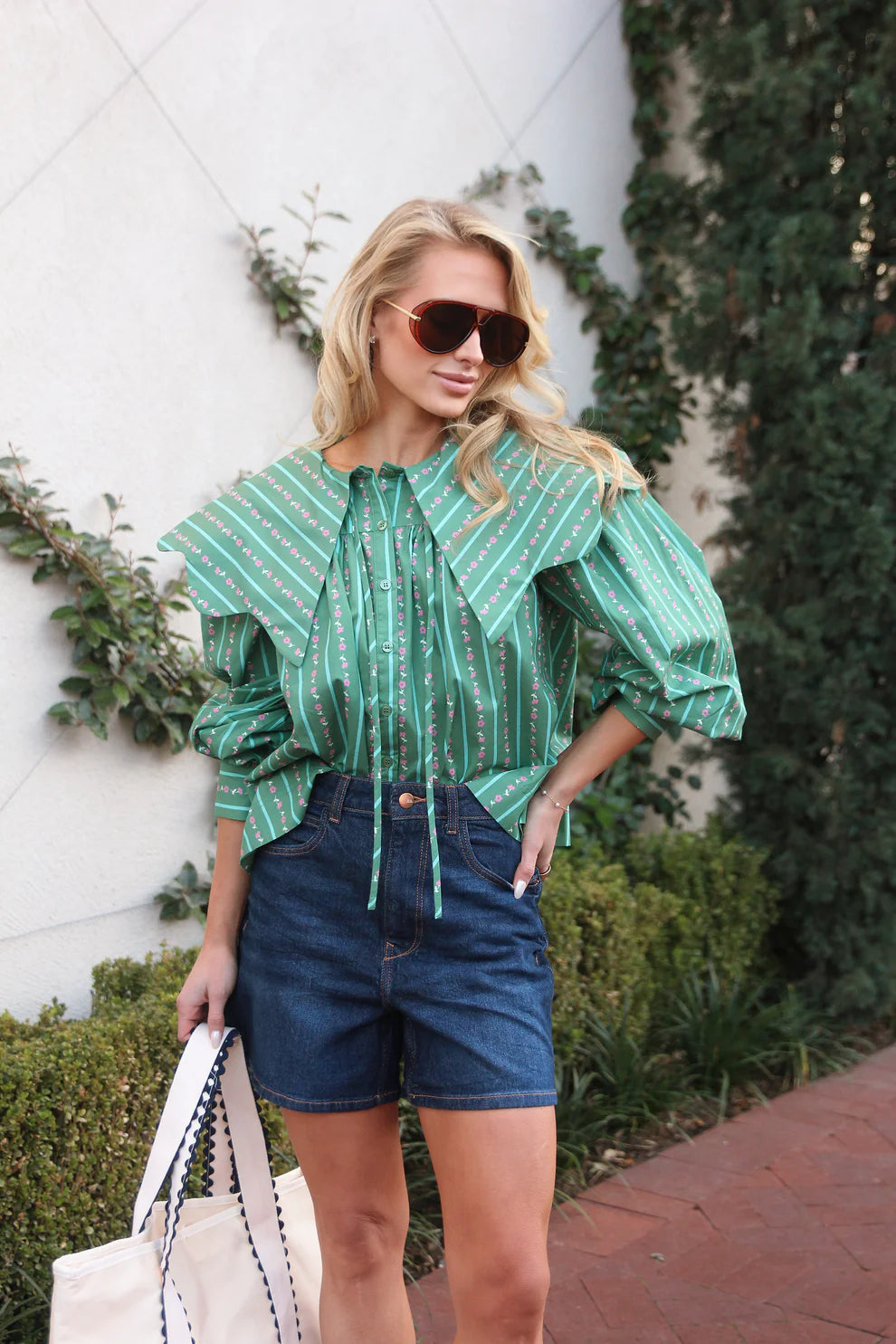 Green Peter Pan Collar Top