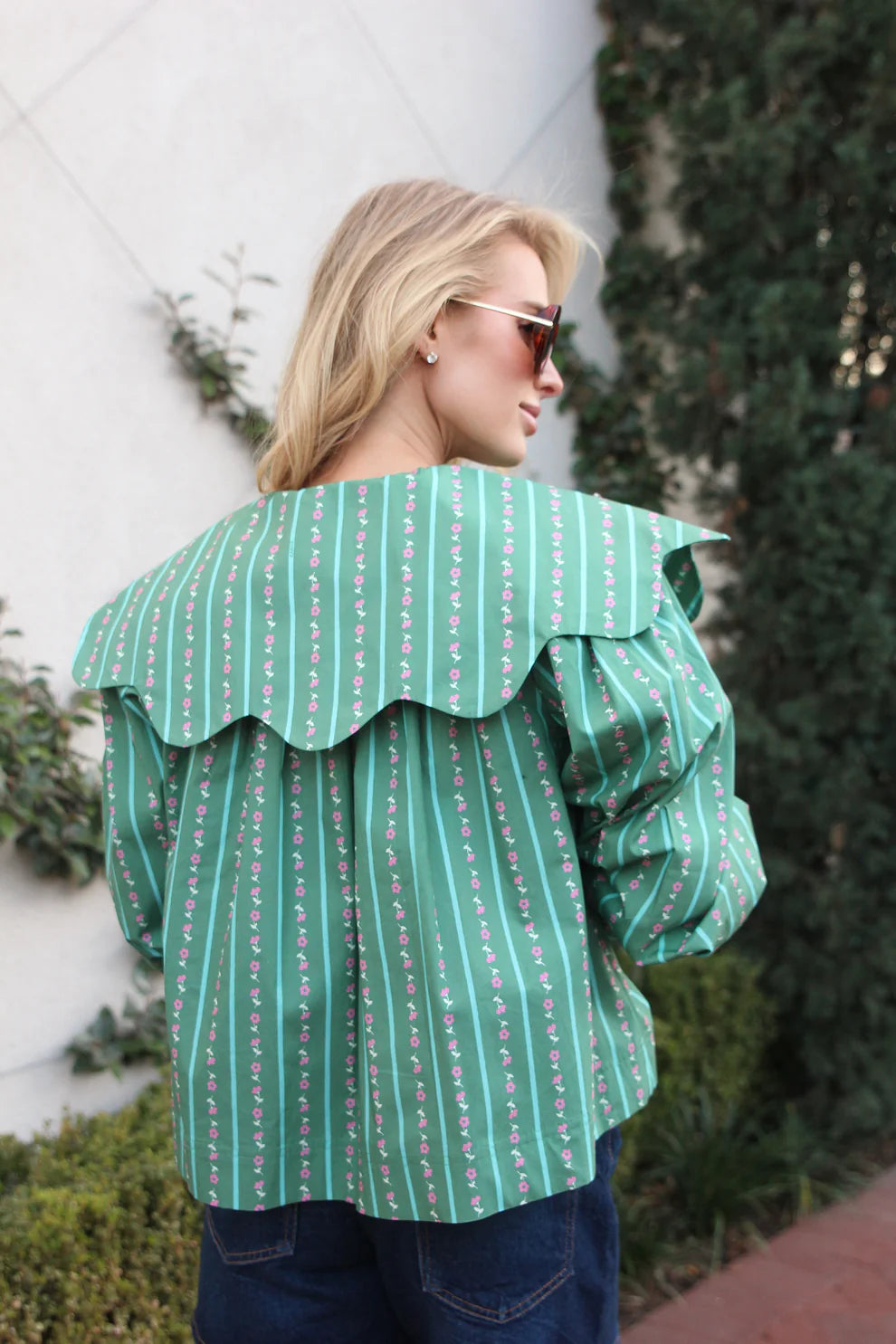Green Peter Pan Collar Top
