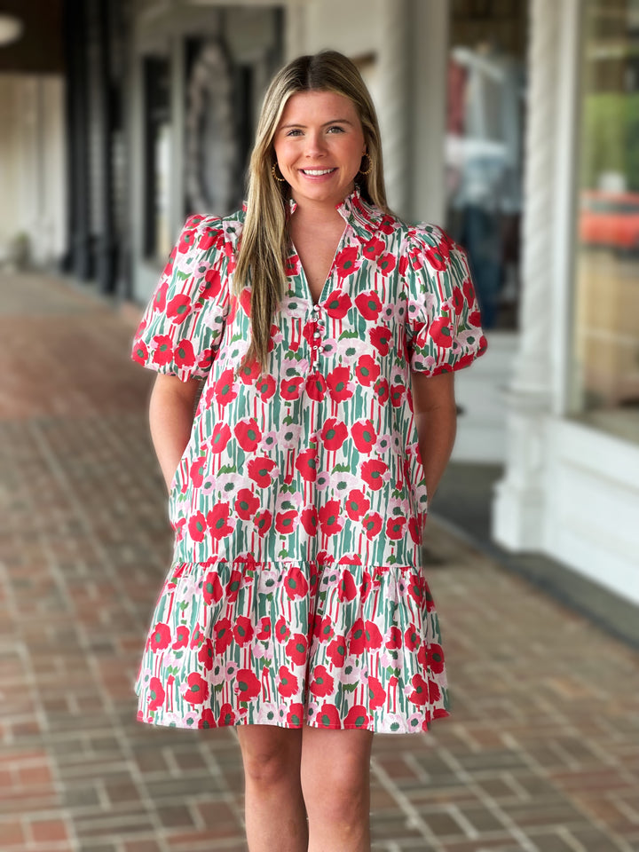 Floral Print Mini Dress in Red