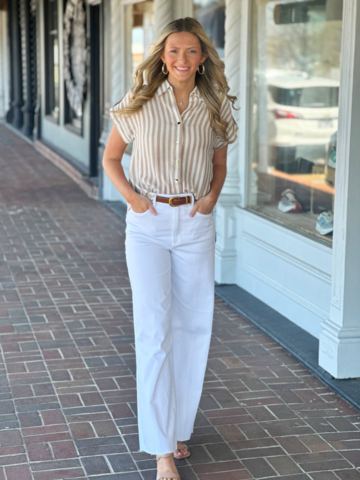 Against The Stripe Light Khaki Top
