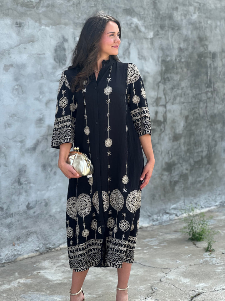 Button Down Midi Dress in Black
