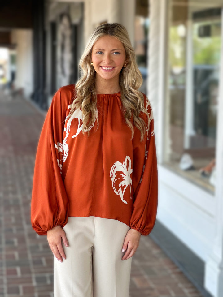 Persimmon Dolman Sleeve Printed Silk Blouse