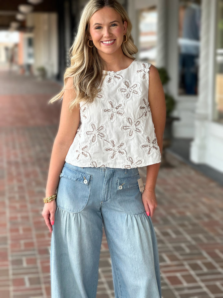 White Floral Printed Tank Top