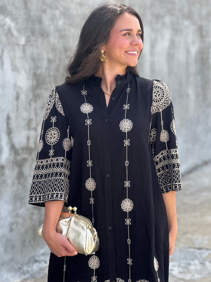 Button Down Midi Dress in Black
