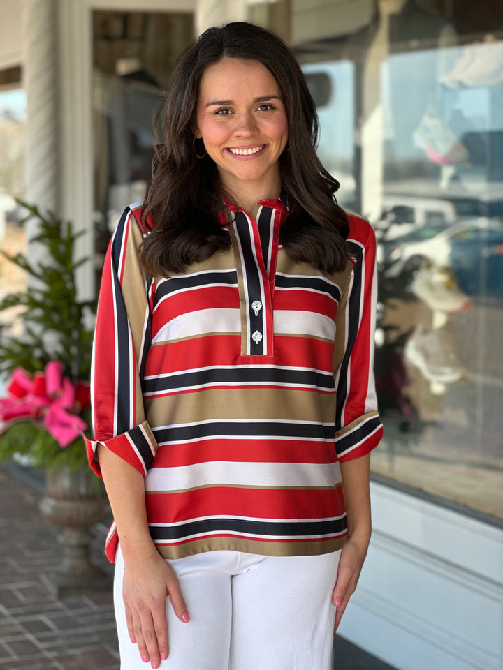 Hinson Wu Aileen 3/4 Sleeve Button Back Top in Nautical Stripe