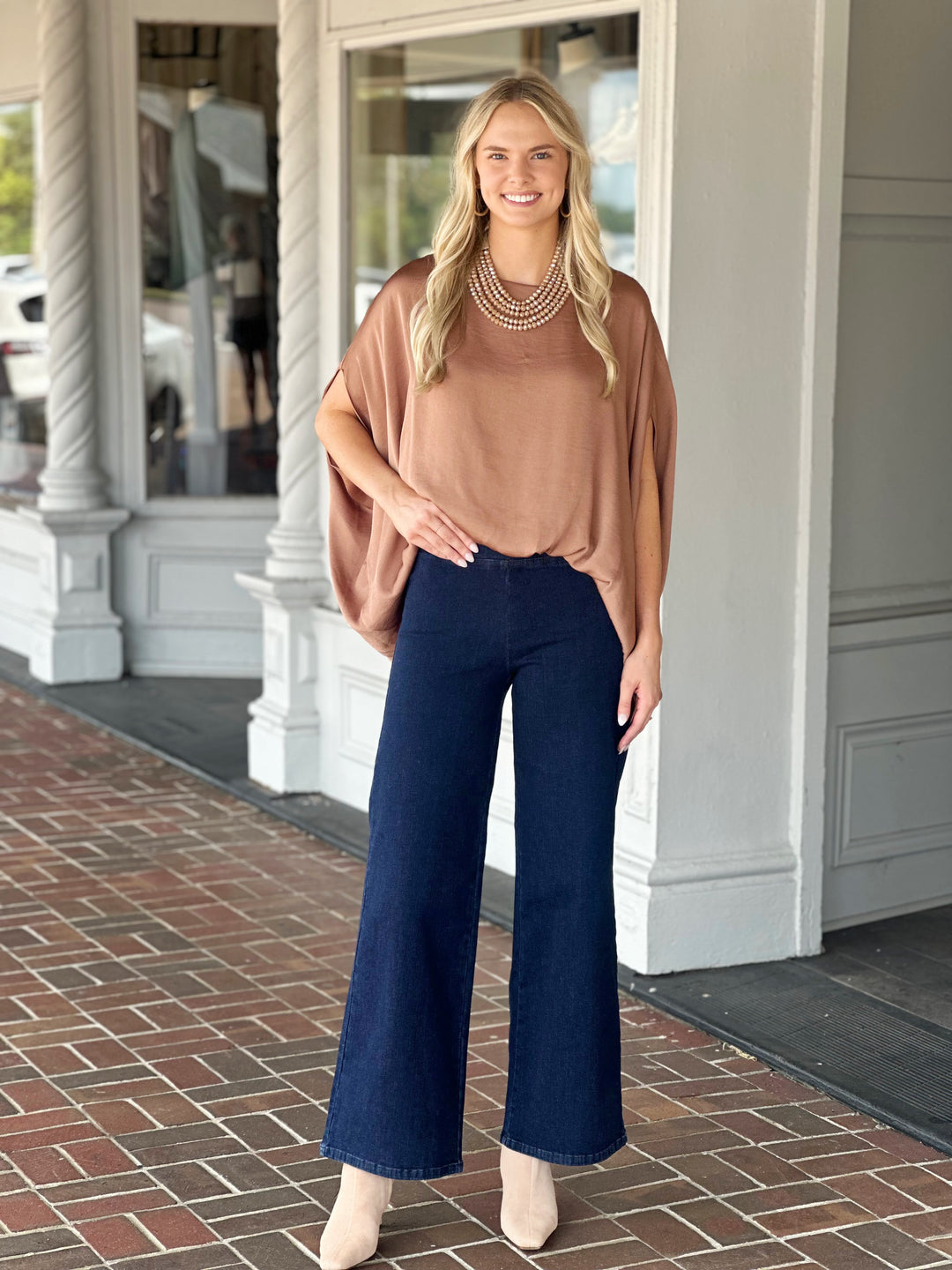 Washed Satin Caftan Top in Mocha