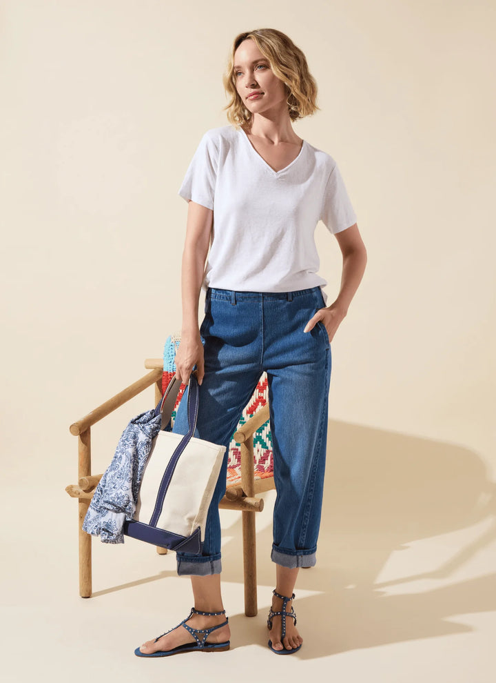 Lysse Winslet Cuffed Barrel Crop Denim Jean in Mid Wash