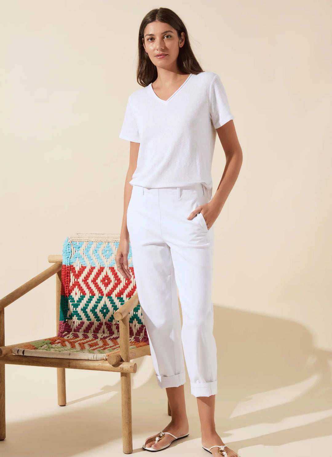 Lysse Winslet Cuffed Barrel Crop Denim Jean in White