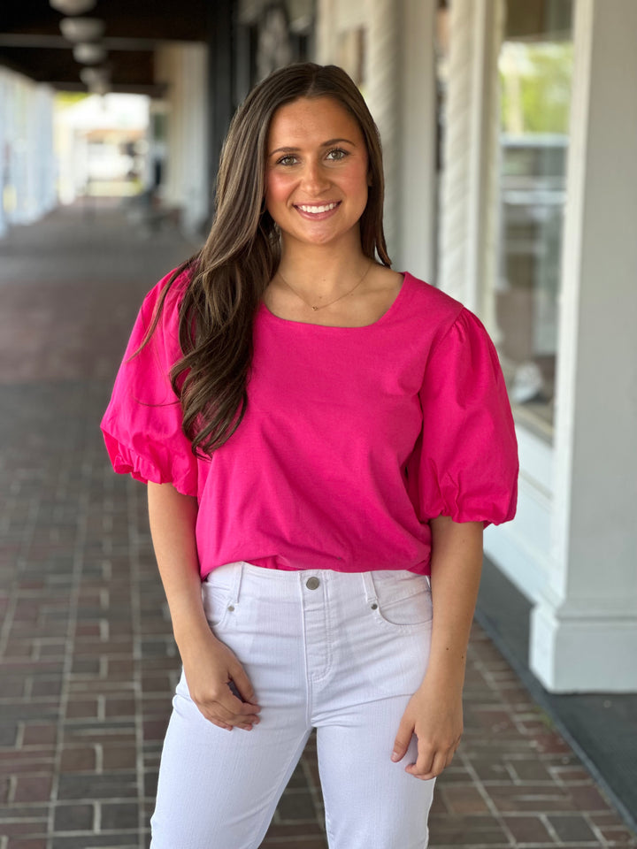 Tru Luxe Square Neck Knit Fuchsia Top