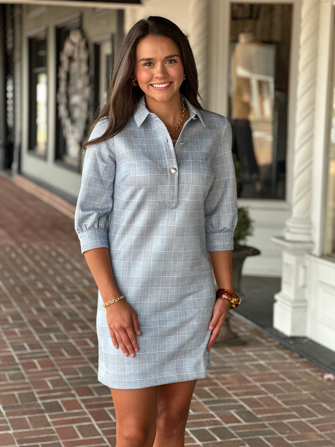 Tyler Boe Kat Knit Plaid Dress in Denim