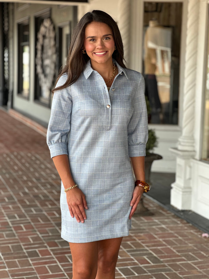Tyler Boe Kat Knit Plaid Dress in Denim