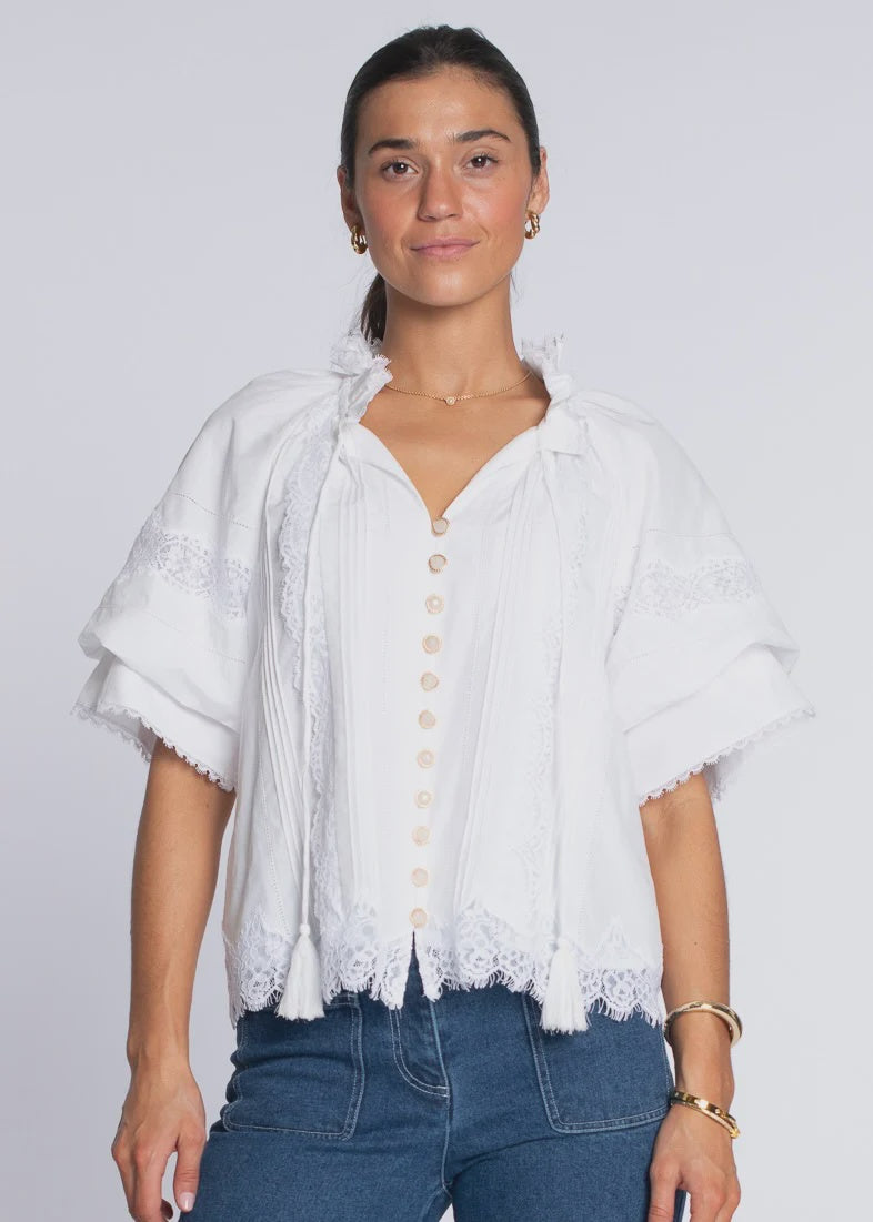 Elizabeth James The Label Short Sleeve Kit Top in White