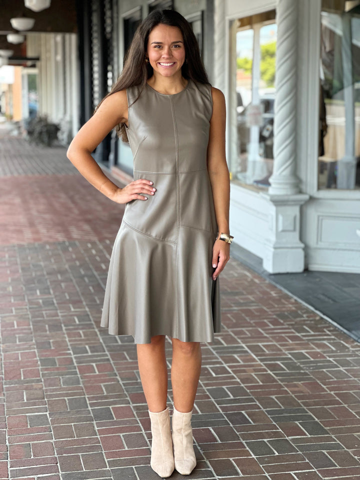 Perre Melani Leather Aline Dark Sage Dress