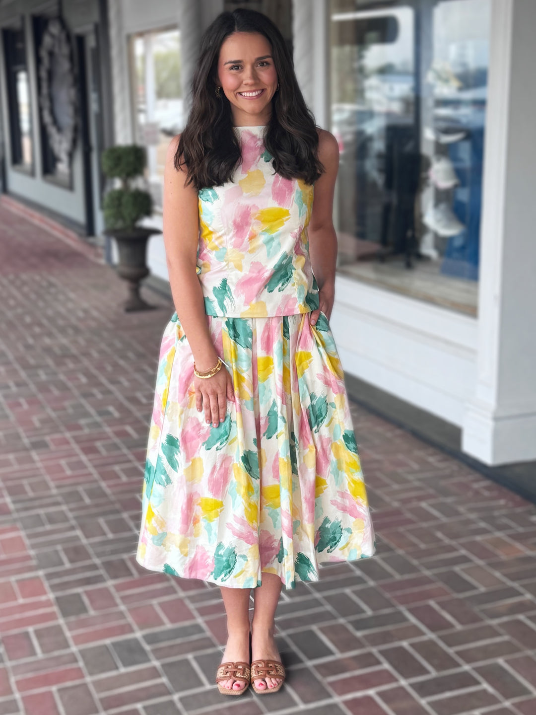 Watercolor Pleated Skirt in Multi