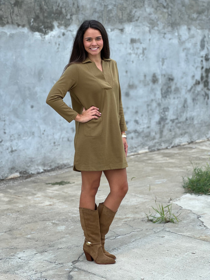 Patch Pocket Olive Dress