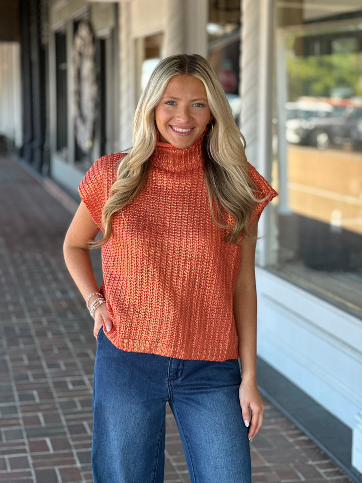 Take No Chances Metallic Orange Sweater
