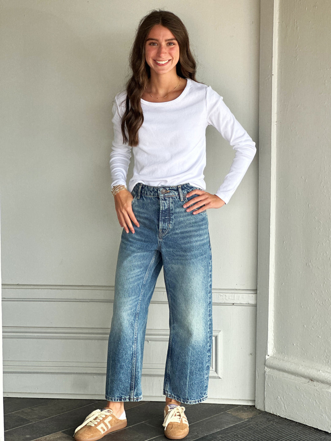 Dylan Cate Jude Rib Long Sleeve Crewneck in Vintage White