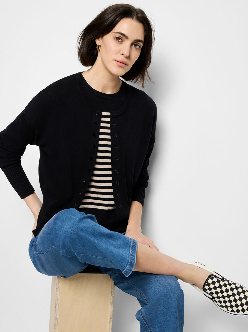 Nic + Zoe Snap It Up Cotton Cardigan in Black