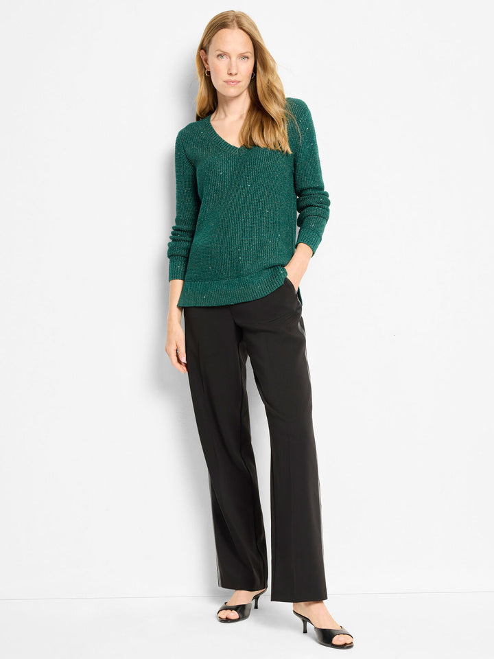 Nic + Zoe Shimmer Waffle V-Neck Sweater in Pine