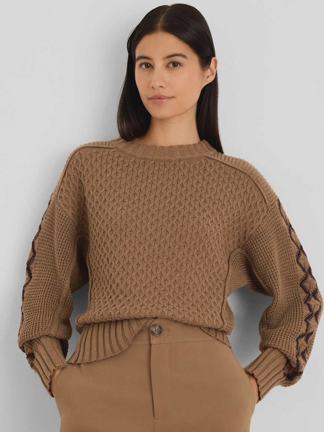 NIC+ZOE Criss Cross Sweater in Hazelnut