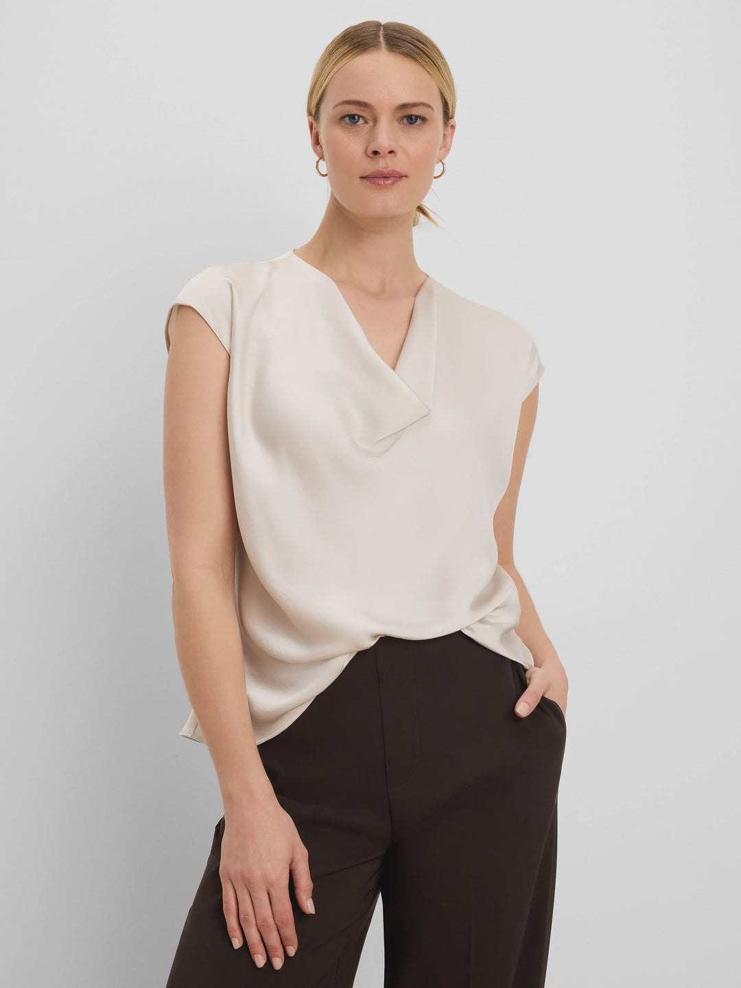 Nic + Zoe Drape Neck Day Gloss Tee in Coconut