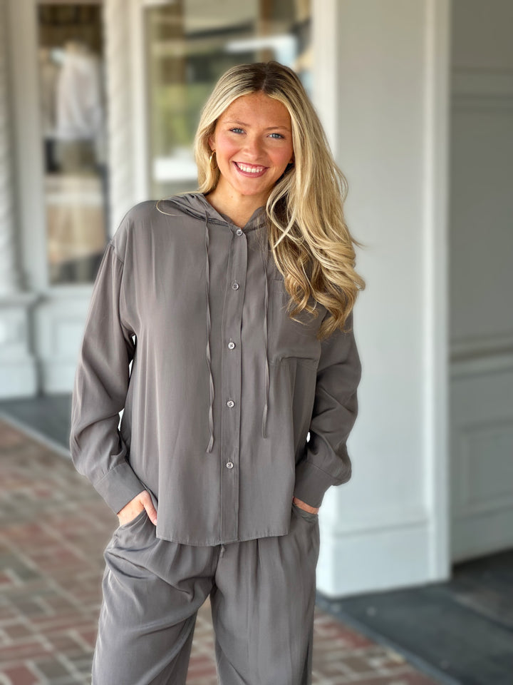 Lola +  Sophie Satin Hoodie in Steel