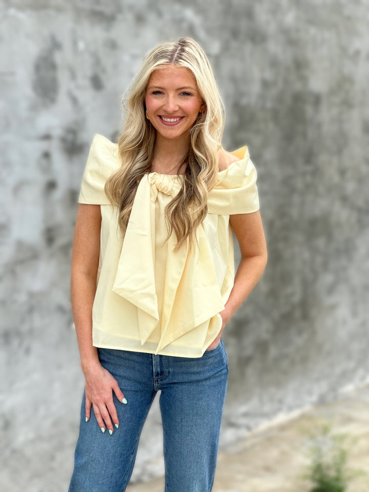 Bow Accented Off the Shoulder Top in Butter Yellow