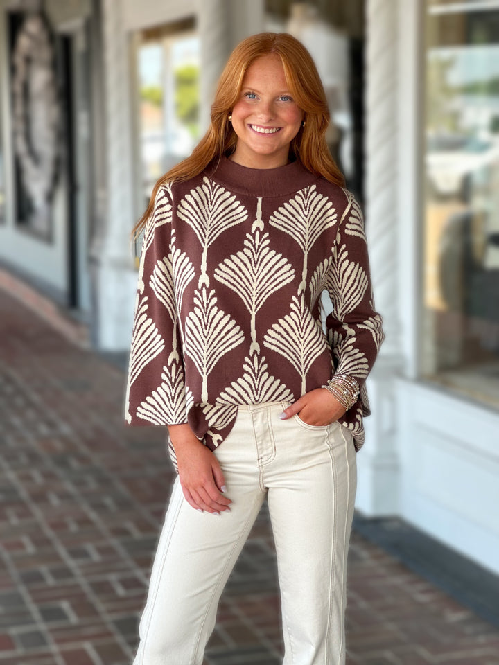 Abstract Printed Pullover Sweater in Brown