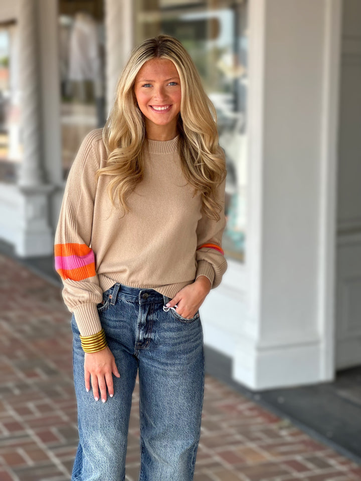 Vilagallo Knit Balloon Sleeve Sweater in Brown