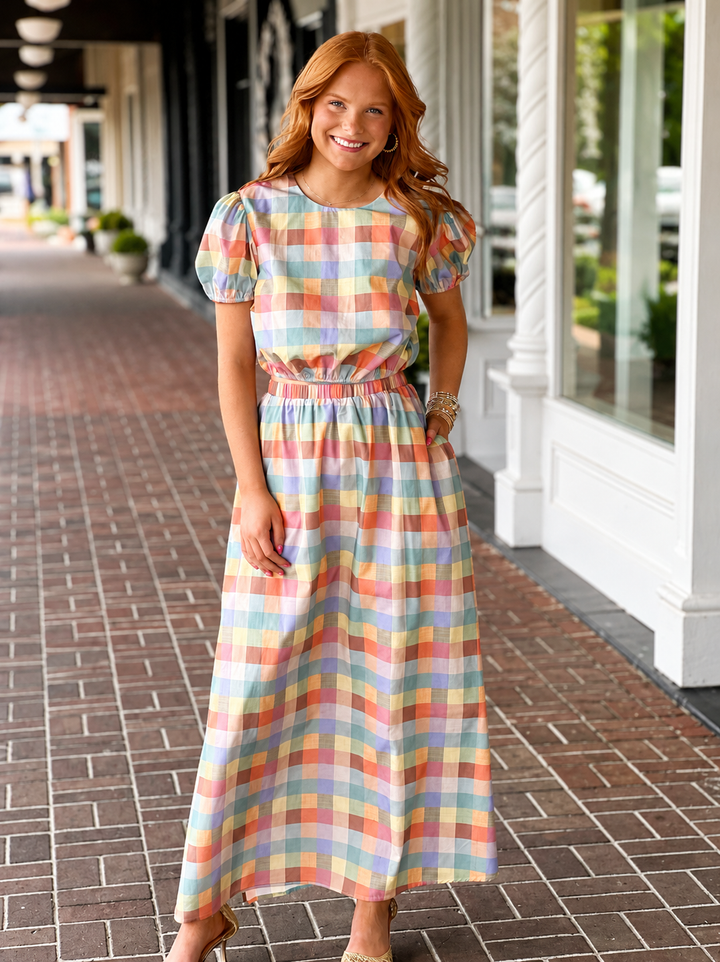 Plaid Puff Sleeve Crop Top