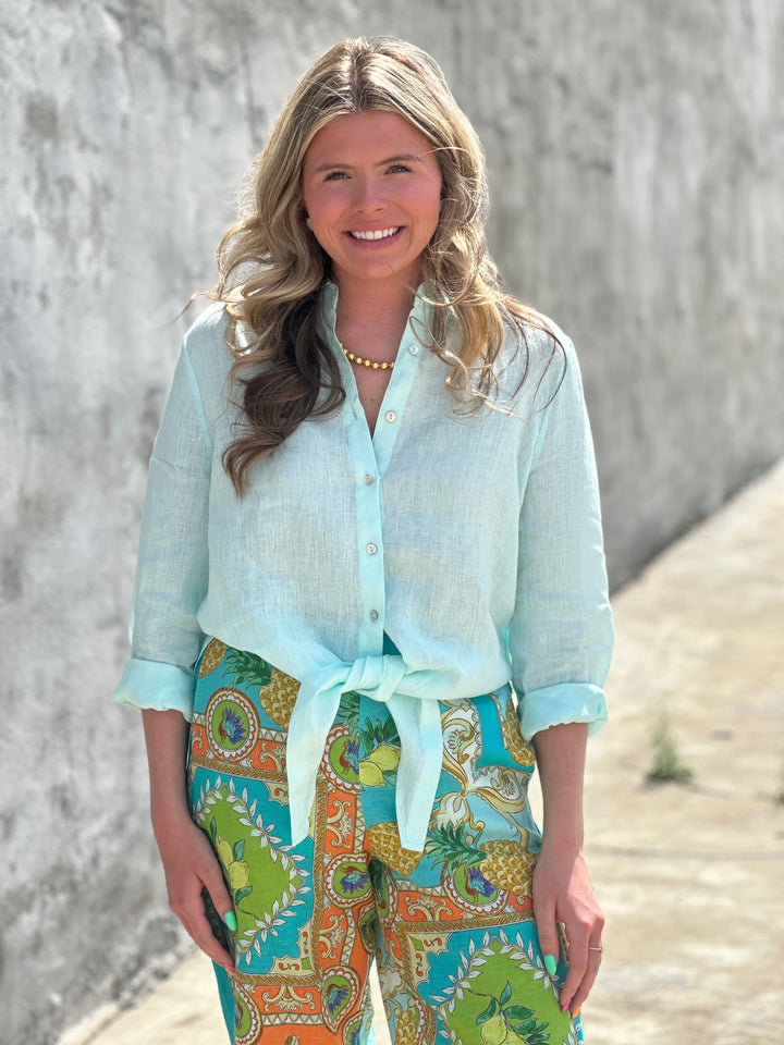 Tyler Boe Amara Linen Shirt in Bleached Aqua