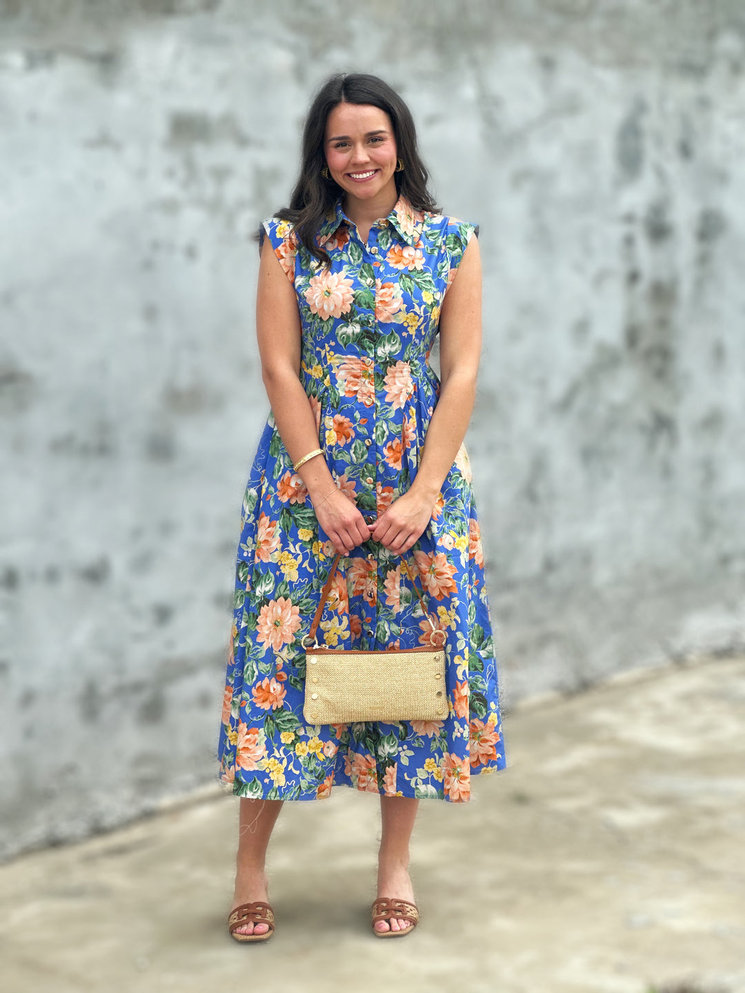 Floral Print Cap Sleeve Dress in Blue