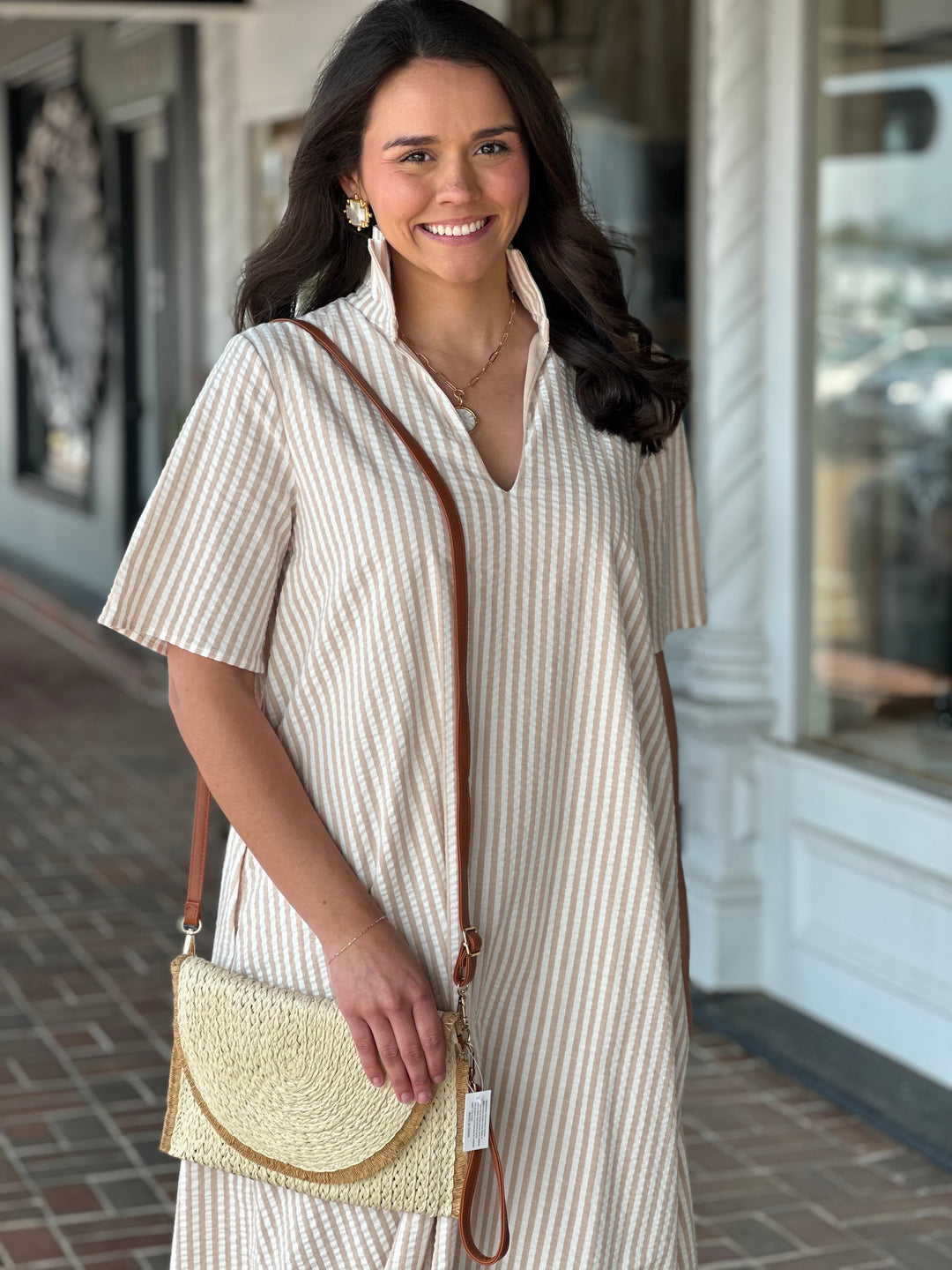 Adrienne Audrey Dress in Almond Seersucker