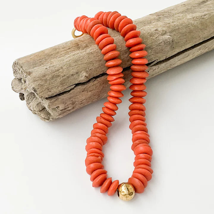 Heishi Clay Choker Necklace in Bright Orange