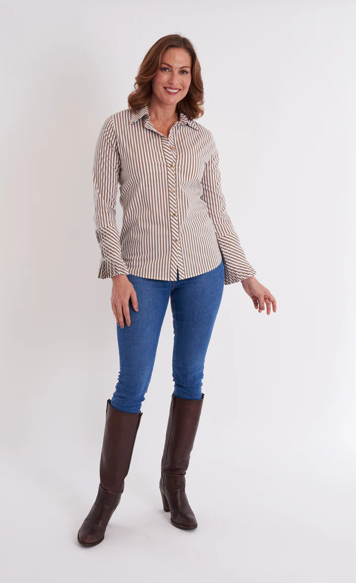 CK Bradley Brooks Shirt in Taupe Stripe