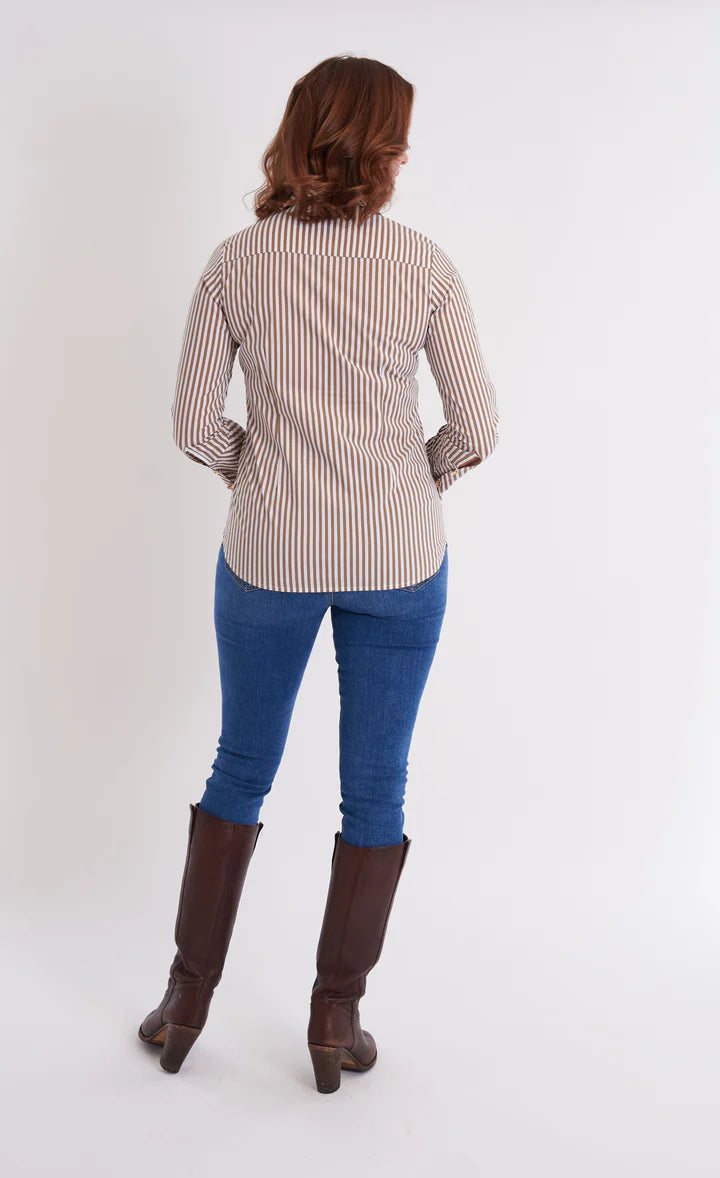 CK Bradley Brooks Shirt in Taupe Stripe