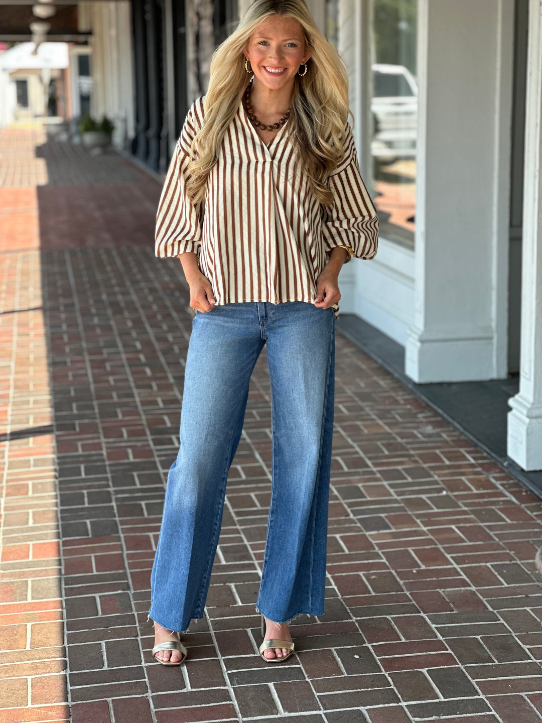 Catch Me There Stripe Top in Caramel